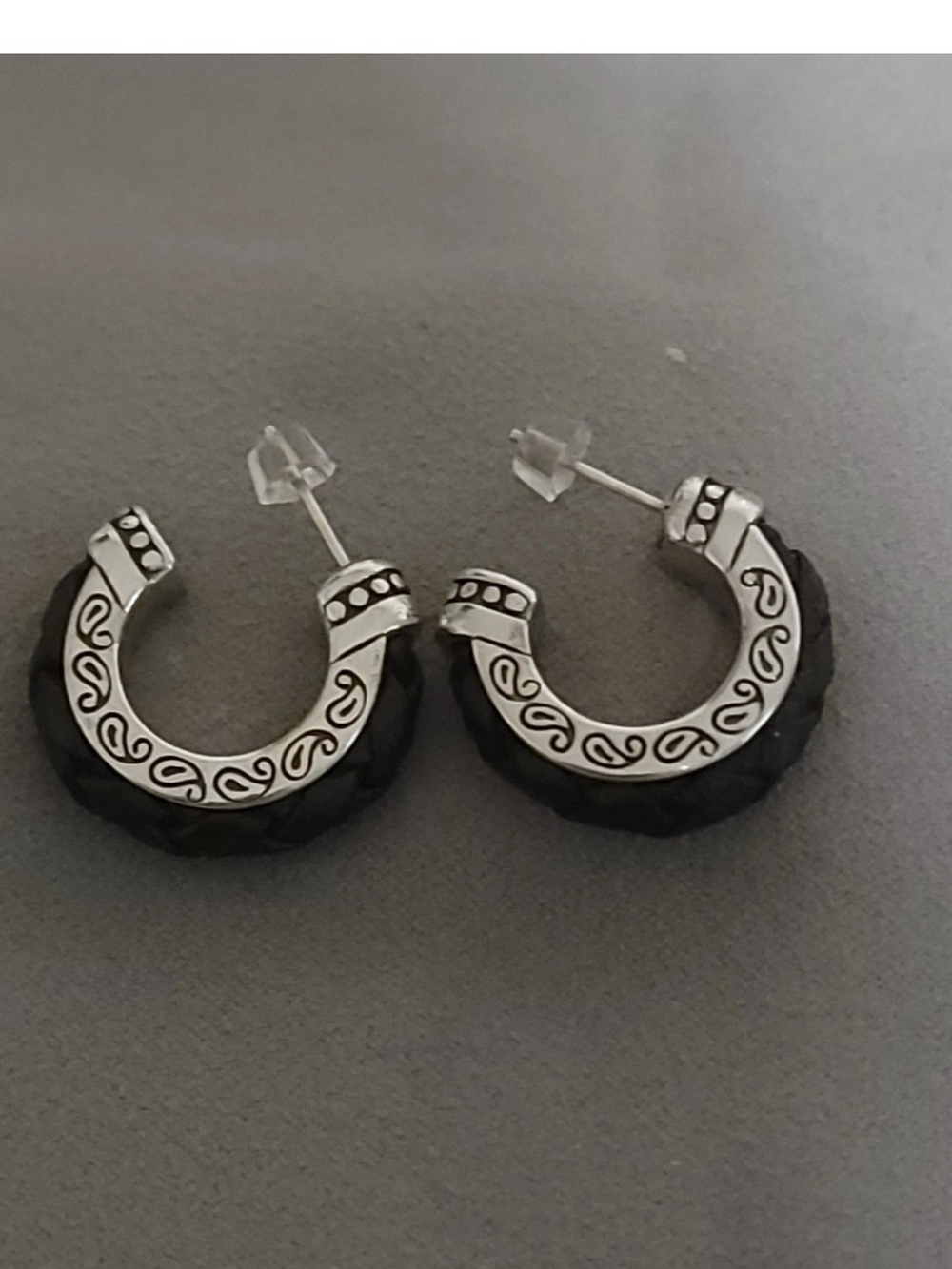 Brighton Black and Silver Swirl Braid Hoop Earrings